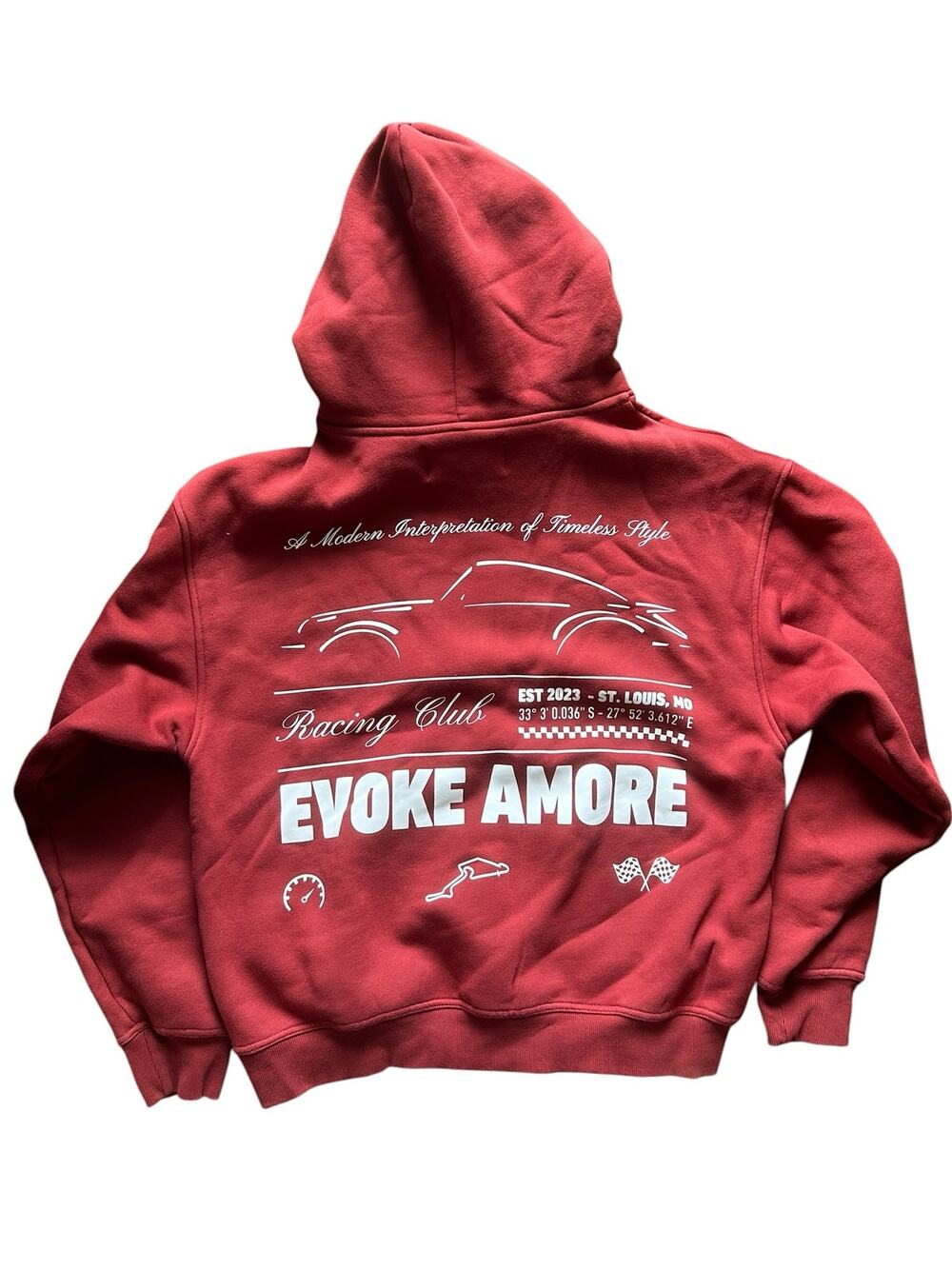 Evoke AmoreRed Racing Club Graphic Hoodie Size XL Motorsport Streetwear Y2K